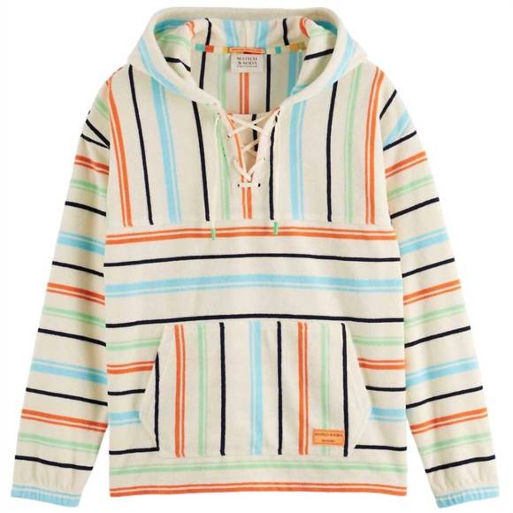 SCOTCH & SODA Tops - NEW SCOTCH & SODA women's towelling striped hoodie in light beige